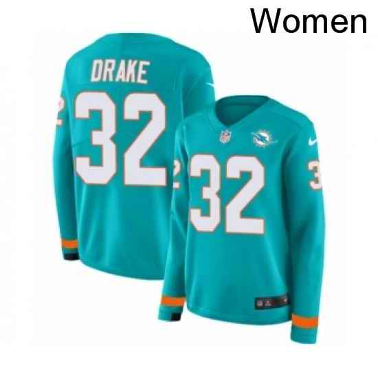 Womens Nike Miami Dolphins 32 Kenyan Drake Limited Aqua Therma Long Sleeve NFL Jersey